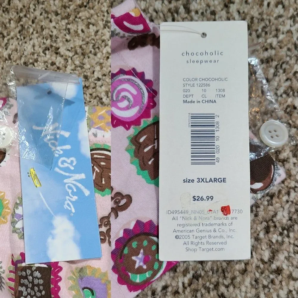 Nick & Nora Chocoholic Pajamas Plus Size 3XL Y2k New With Tags NWT